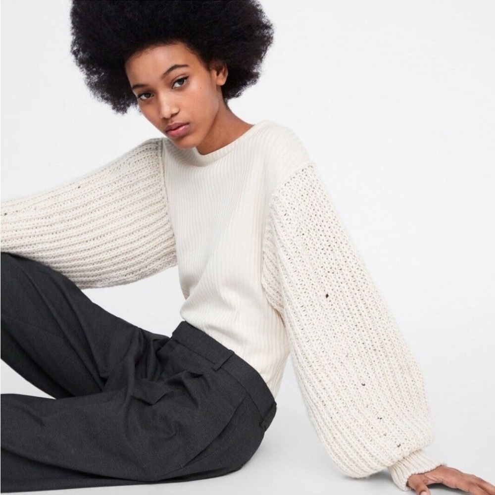 ZARA CHUNKY KNIT CONTRASTING SWEATER Size Large